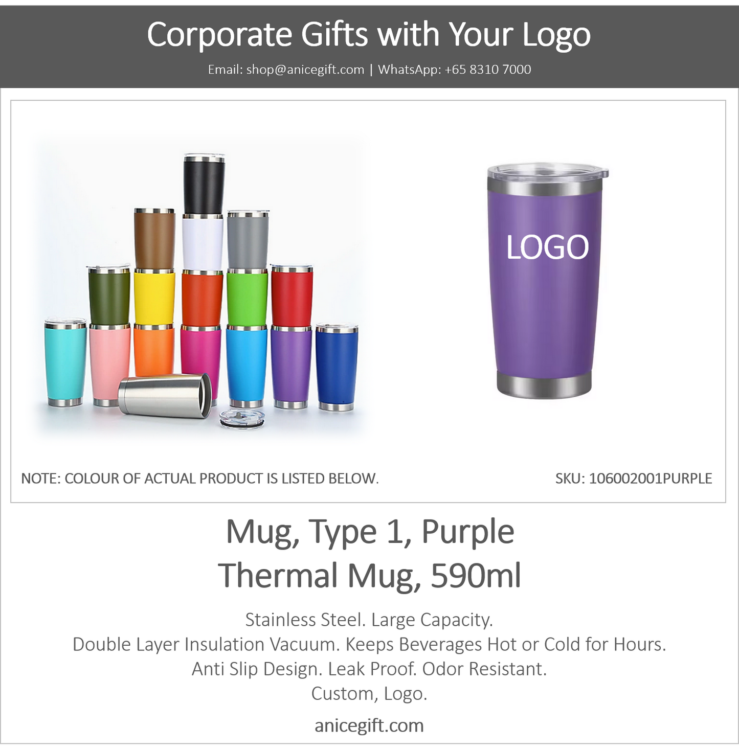 Mug, Type 1, Purple | Thermal Mug, 590ml