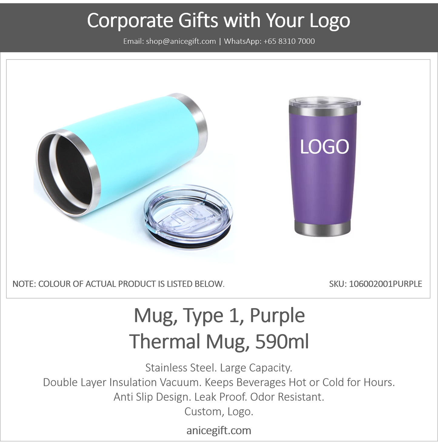 Mug, Type 1, Purple | Thermal Mug, 590ml