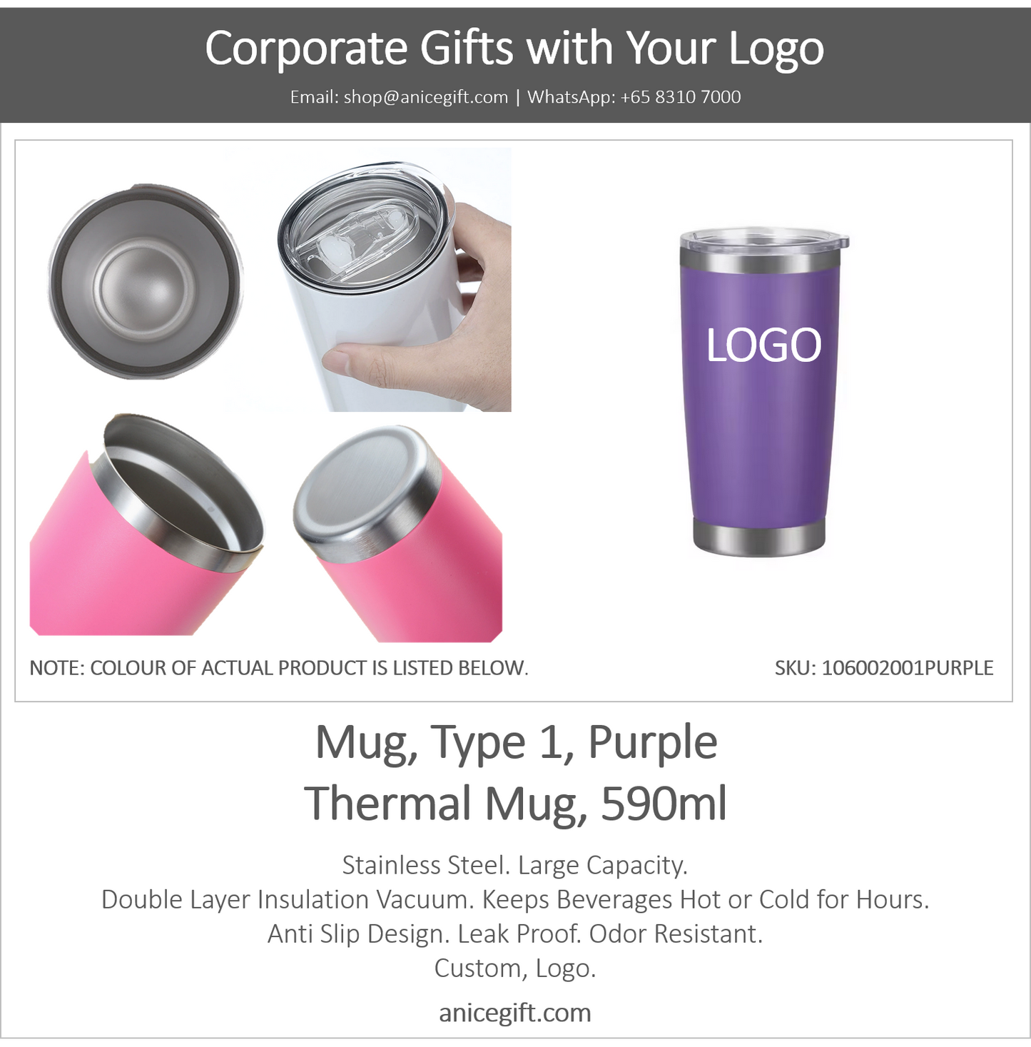 Mug, Type 1, Purple | Thermal Mug, 590ml