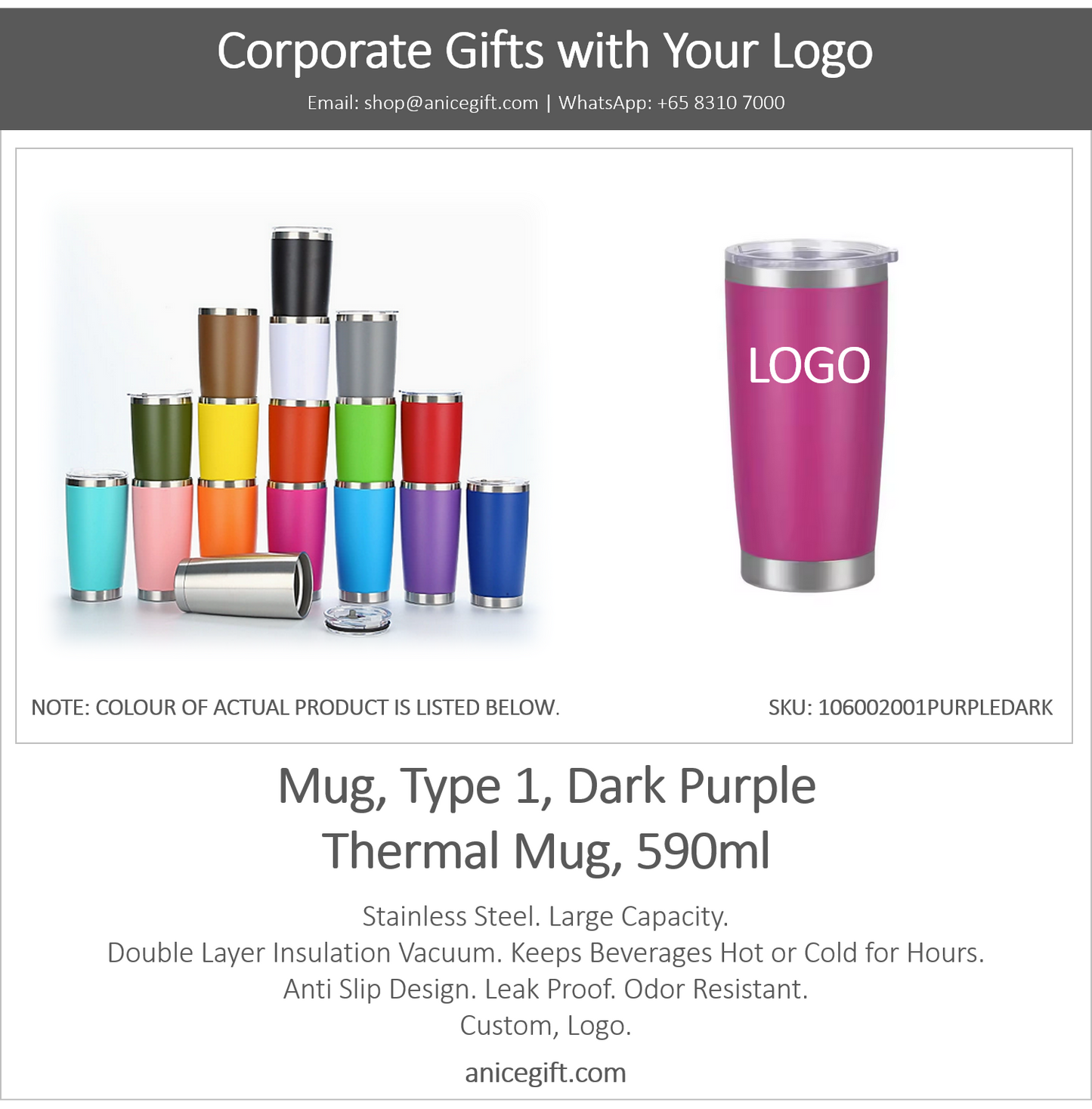 Mug, Type 1, Dark Purple | Thermal Mug, 590ml