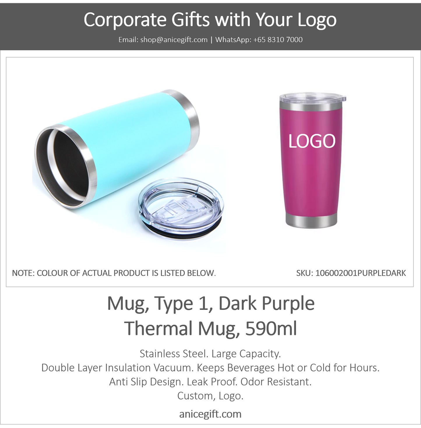 Mug, Type 1, Dark Purple | Thermal Mug, 590ml