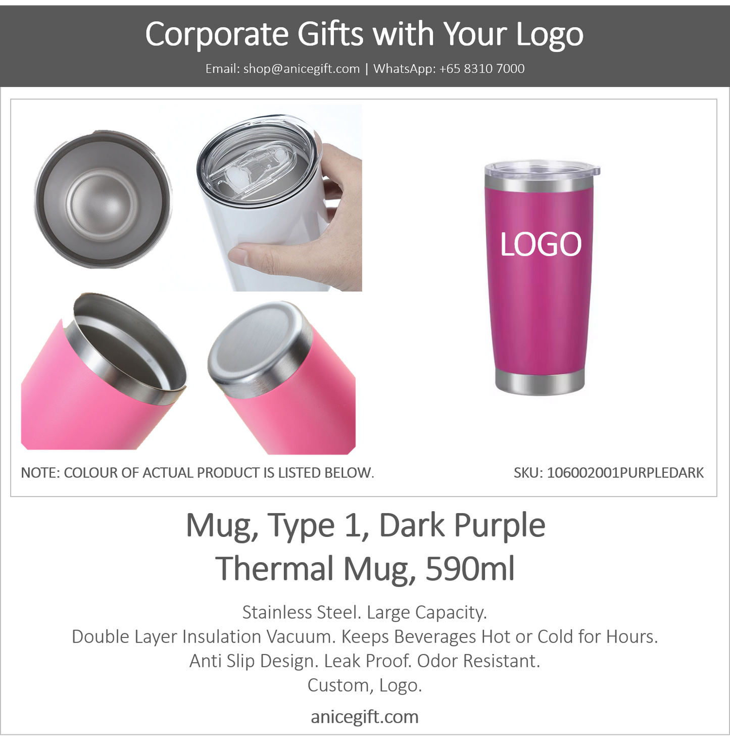 Mug, Type 1, Dark Purple | Thermal Mug, 590ml