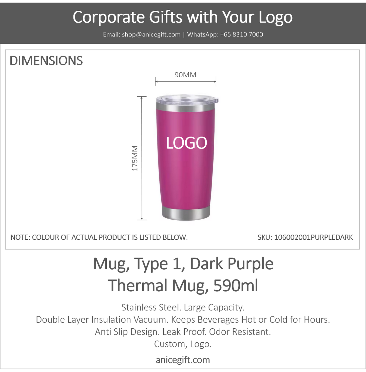 Mug, Type 1, Dark Purple | Thermal Mug, 590ml