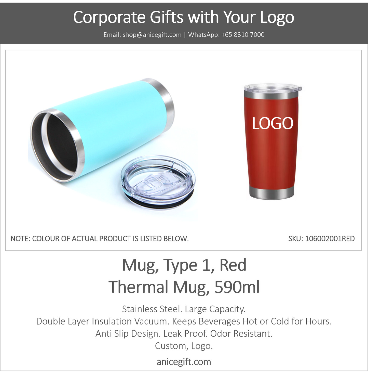 Mug, Type 1, Red | Thermal Mug, 590ml