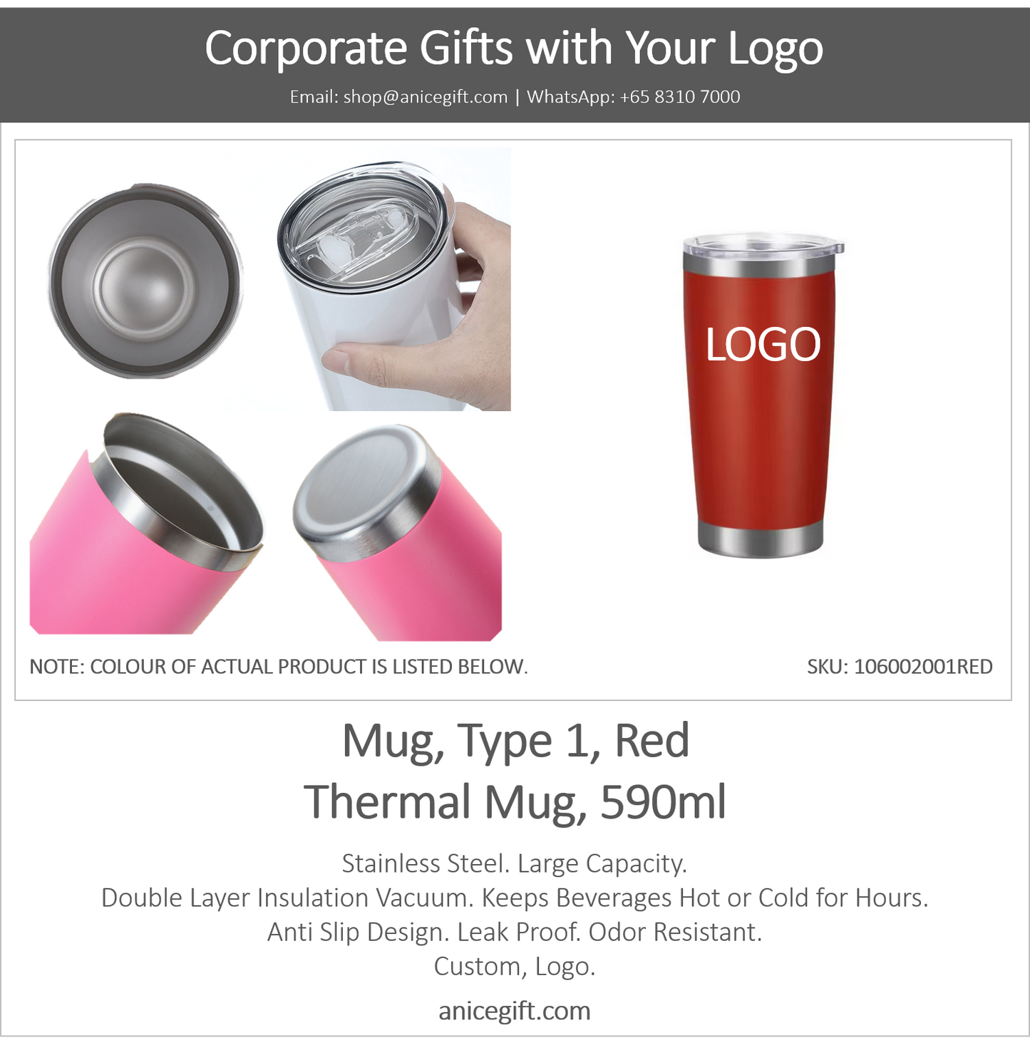 Mug, Type 1, Red | Thermal Mug, 590ml