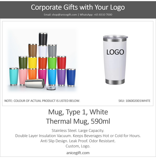 Mug, Type 1, White | Thermal Mug, 590ml