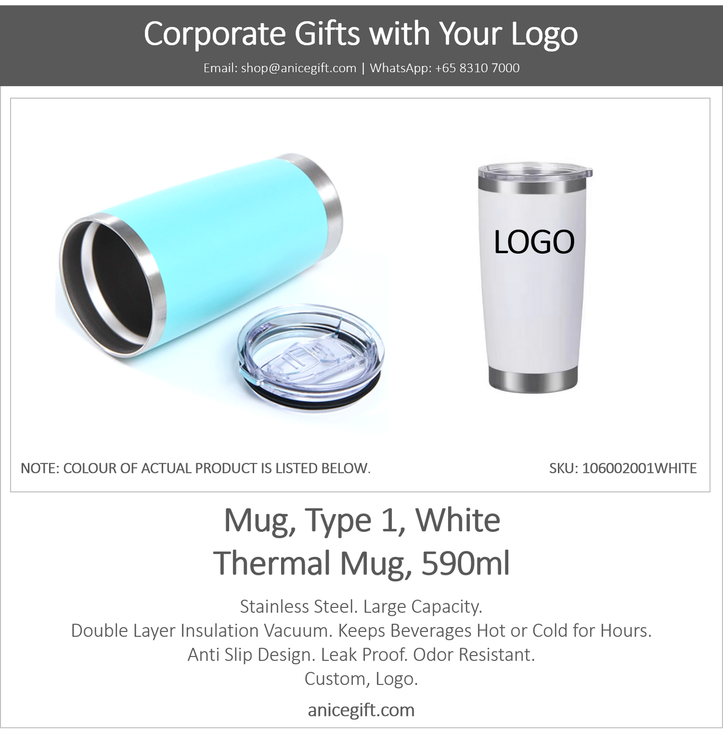 Mug, Type 1, White | Thermal Mug, 590ml