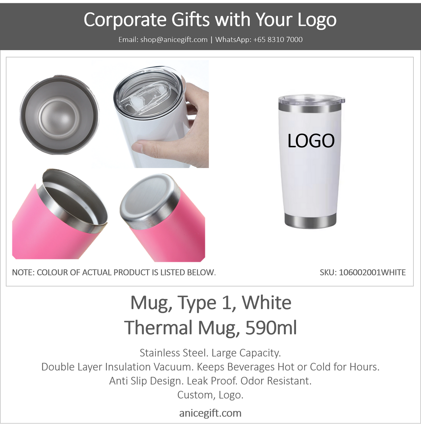 Mug, Type 1, White | Thermal Mug, 590ml