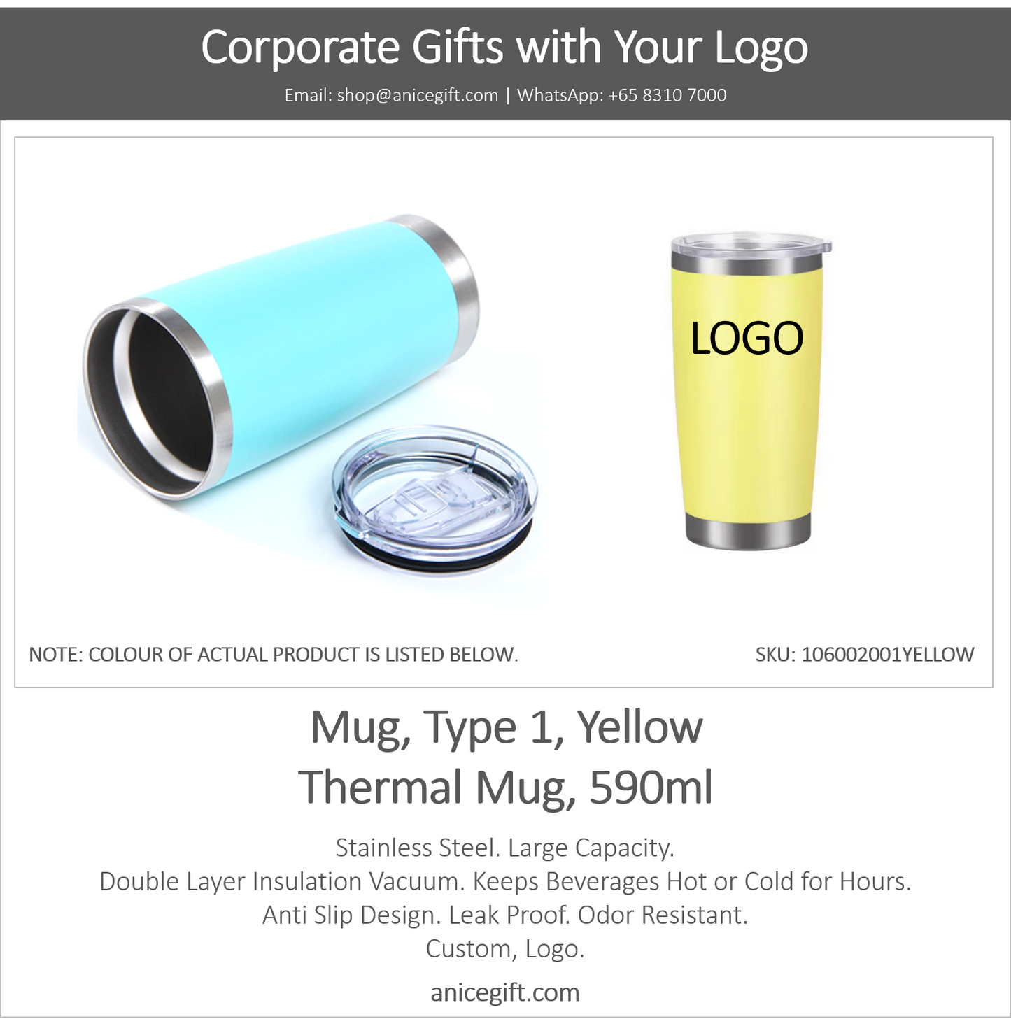 Mug, Type 1, Yellow | Thermal Mug, 590ml