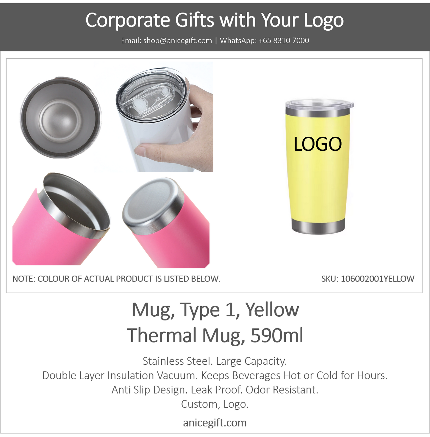 Mug, Type 1, Yellow | Thermal Mug, 590ml
