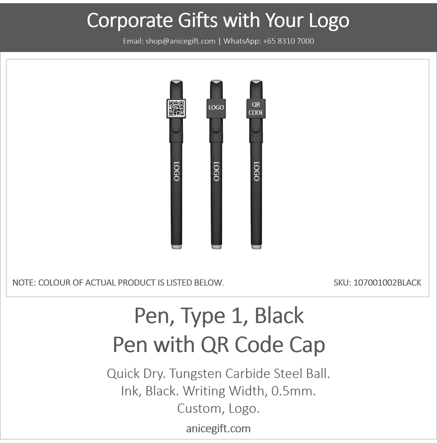 Pen, Type 2, Black | Pen with QR Code Cap