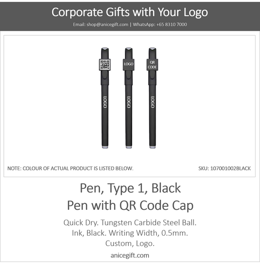Pen, Type 2, Black | Pen with QR Code Cap