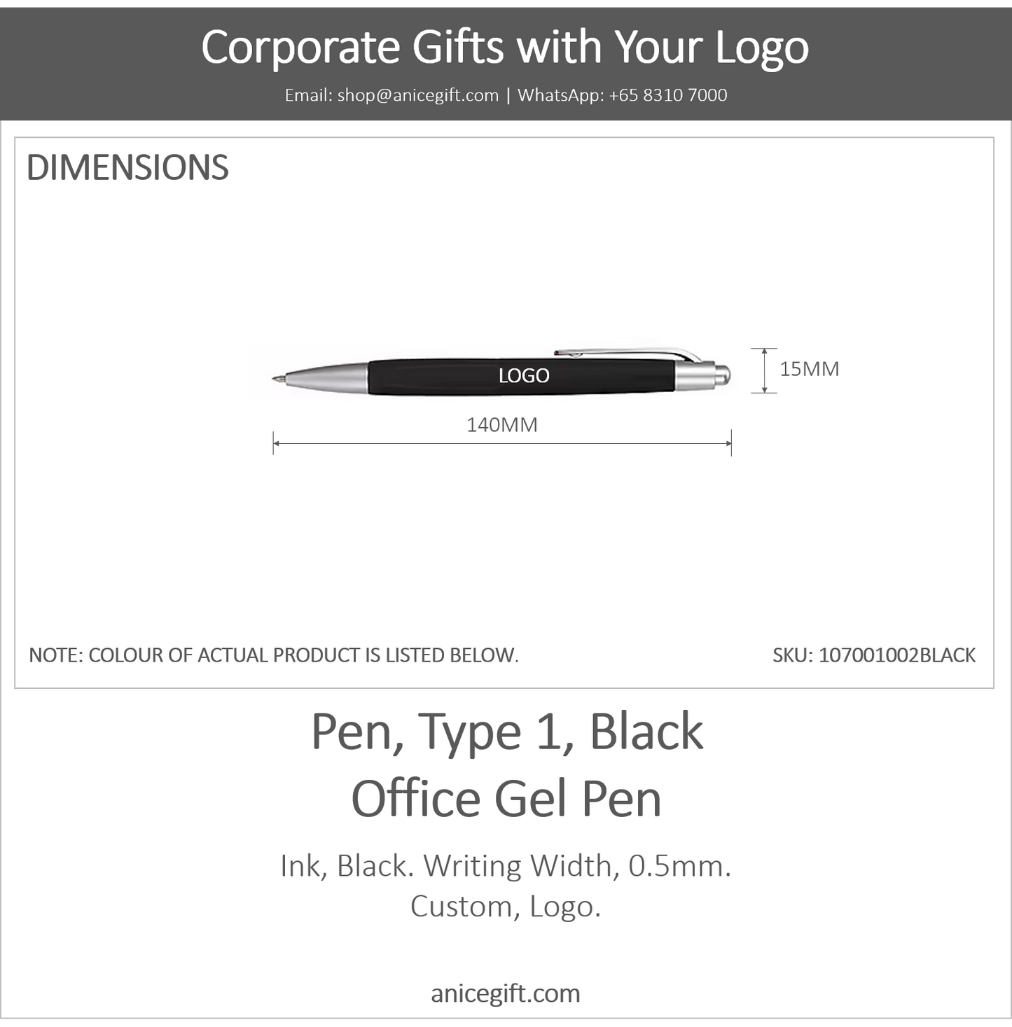 Pen, Type 3, Black | Pen with Clip