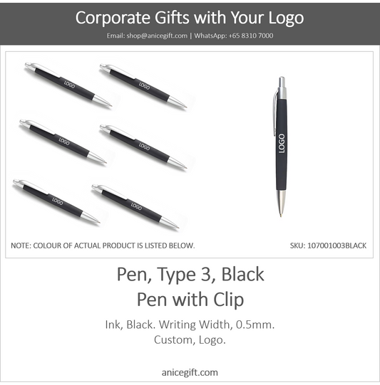 Pen, Type 3, Black | Pen with Clip