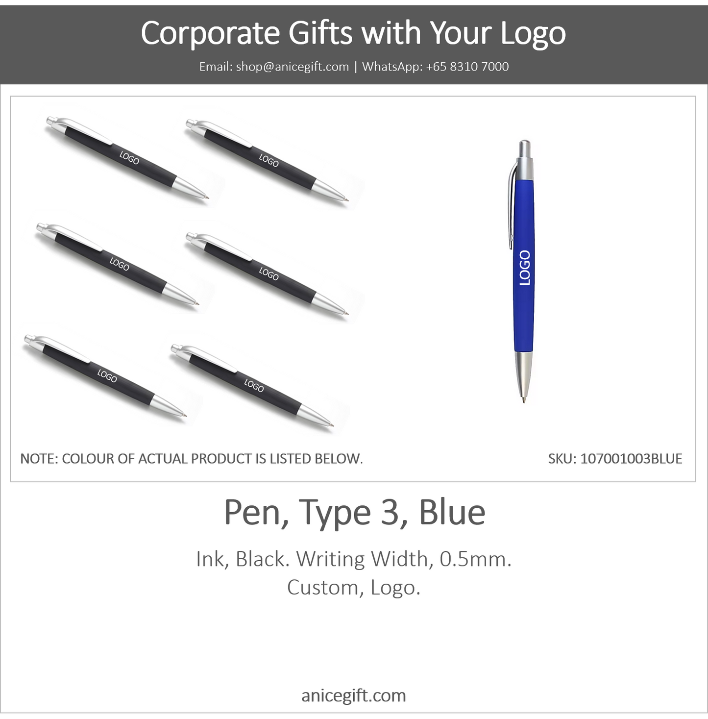 Pen, Type 3, Blue | Pen with Clip