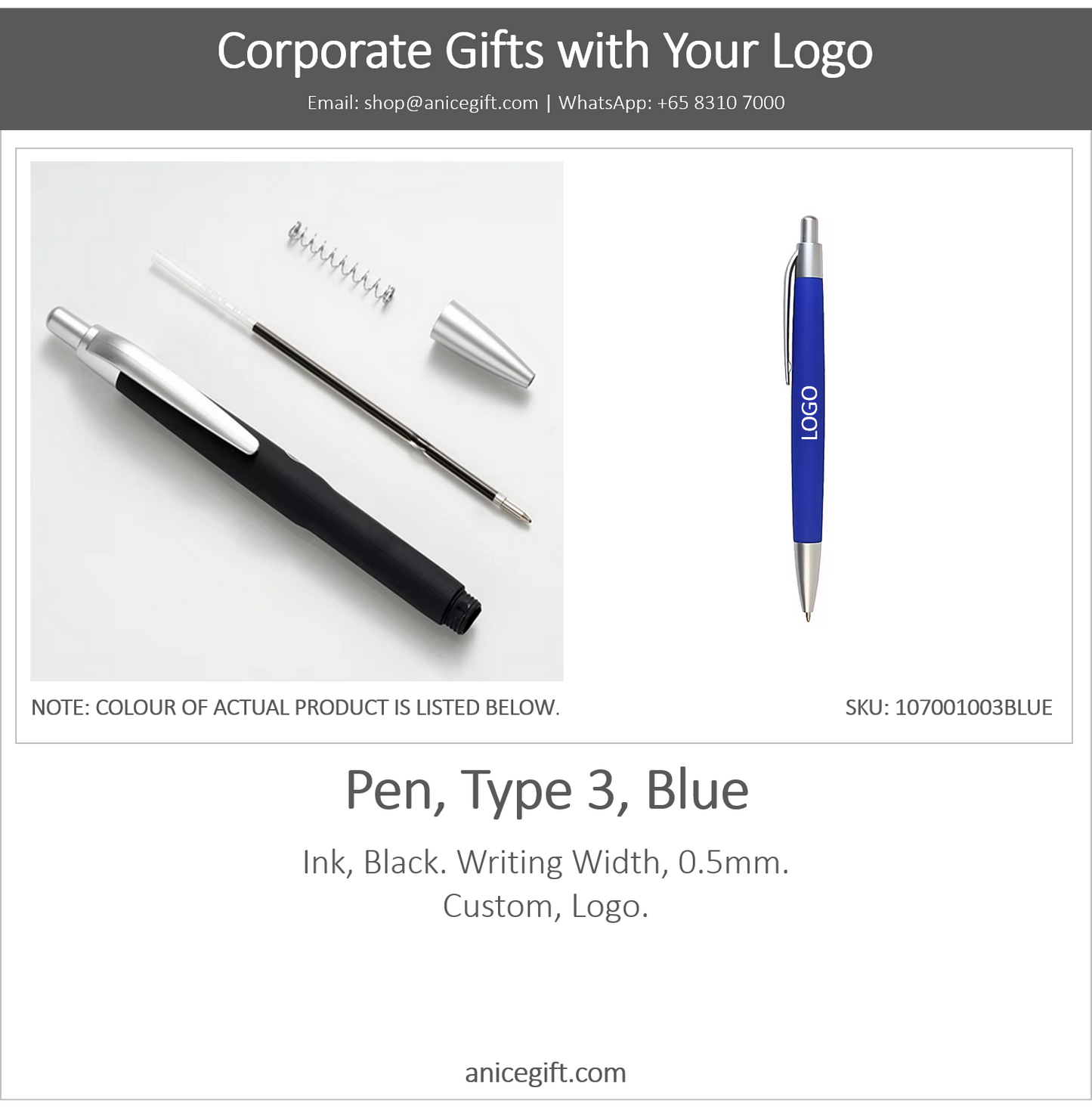 Pen, Type 3, Blue | Pen with Clip