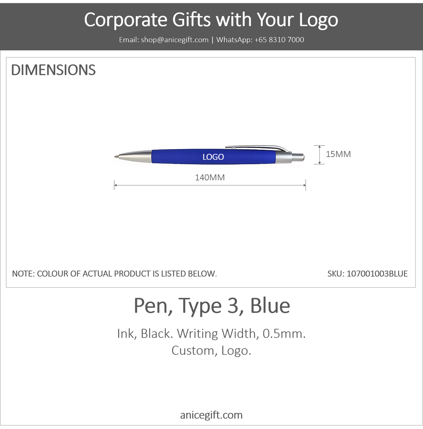 Pen, Type 3, Blue | Pen with Clip