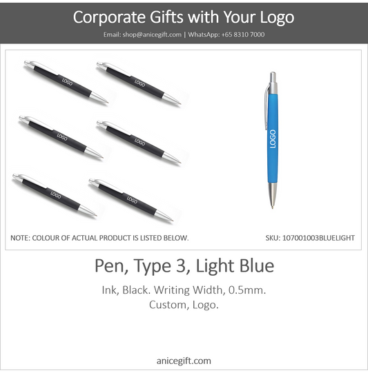 Pen, Type 3, Light Blue | Pen with Clip