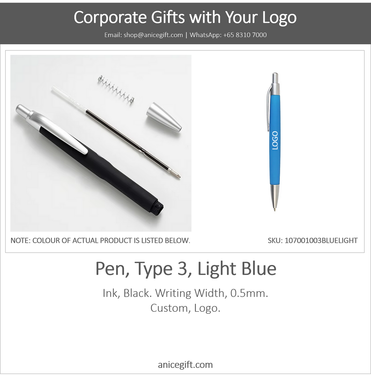 Pen, Type 3, Light Blue | Pen with Clip