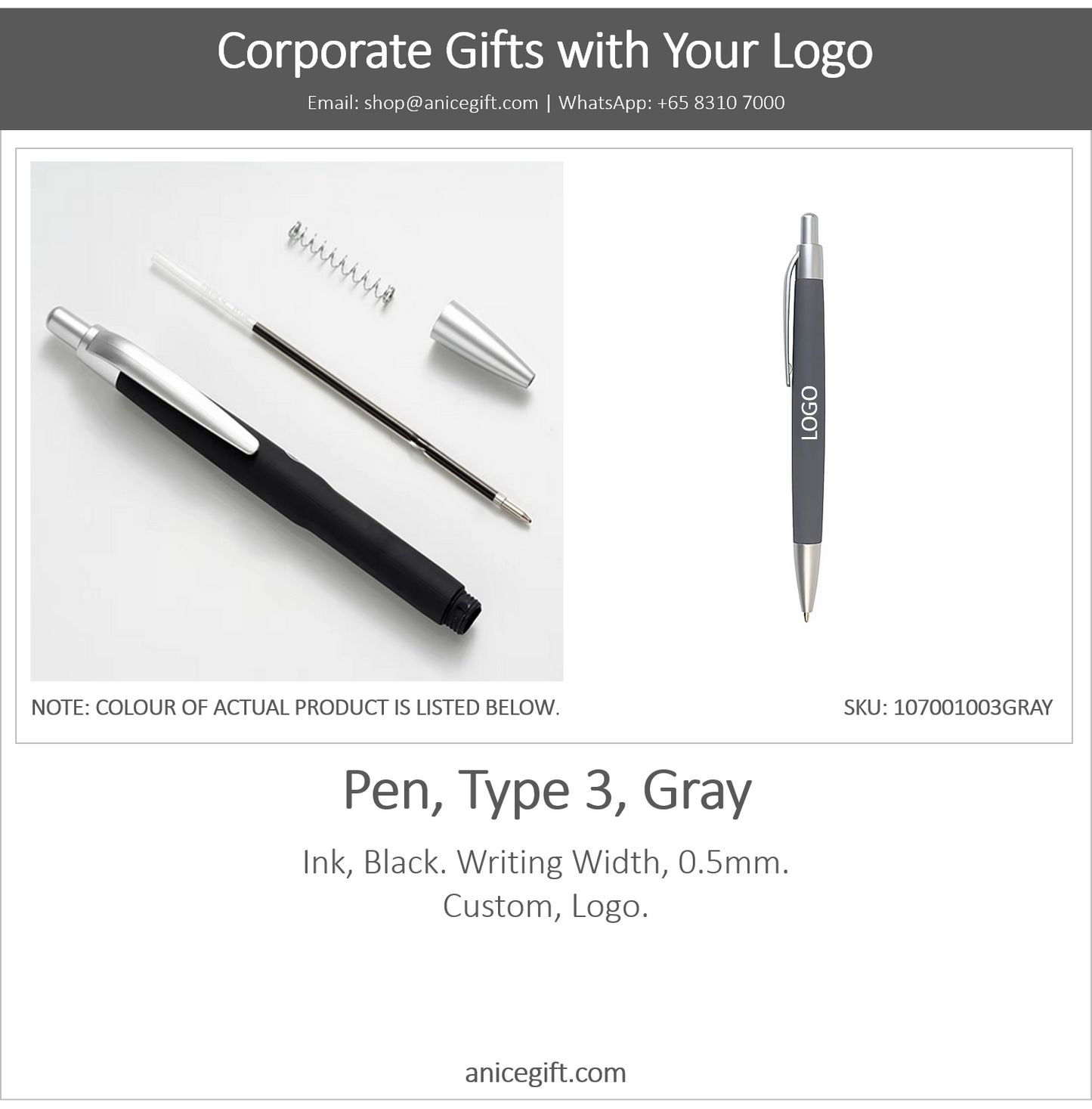 Pen, Type 3, Gray | Pen with Clip