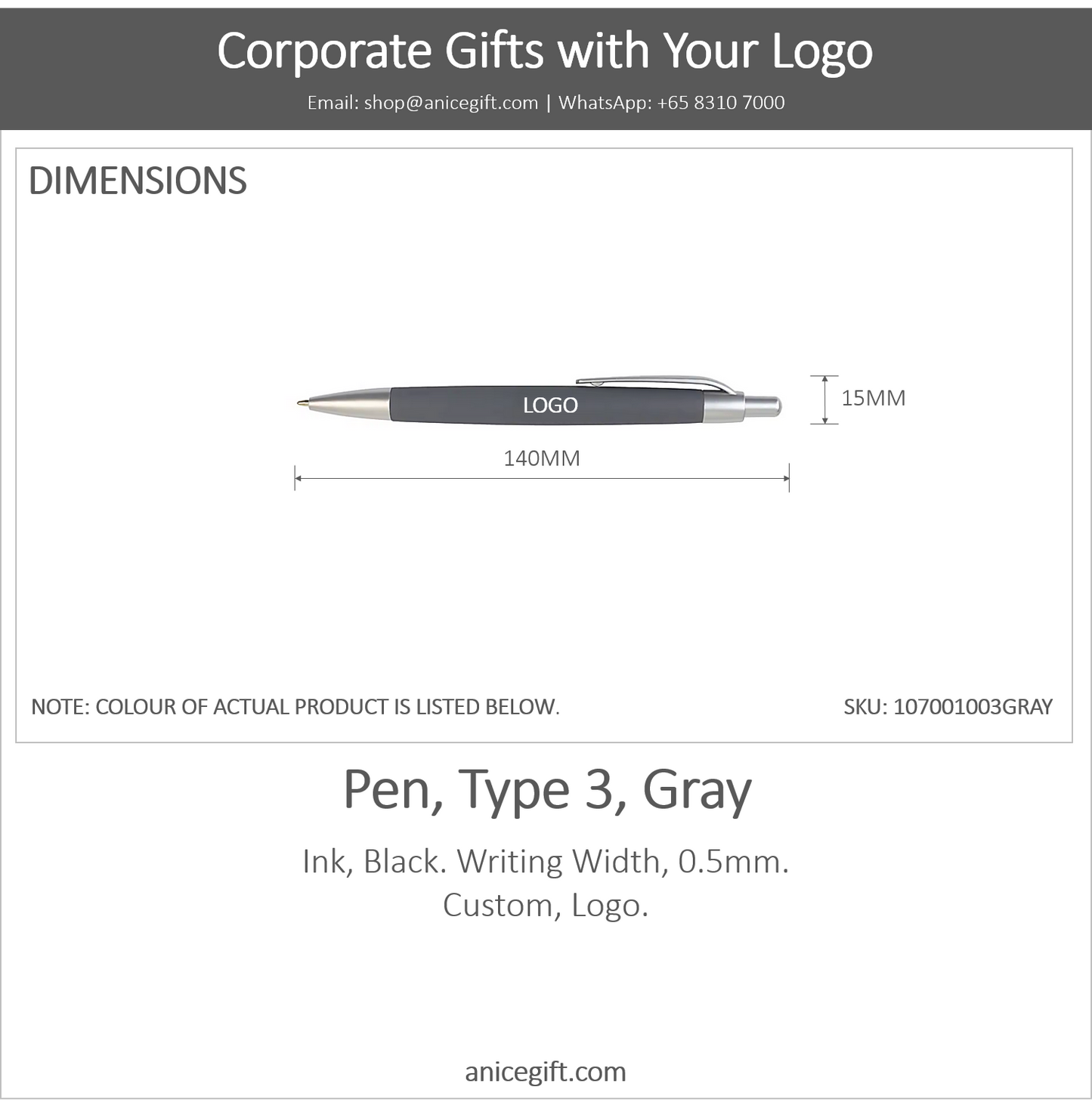 Pen, Type 3, Gray | Pen with Clip