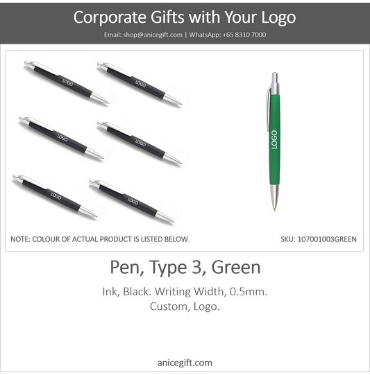 Pen, Type 3, Green | Pen with Clip