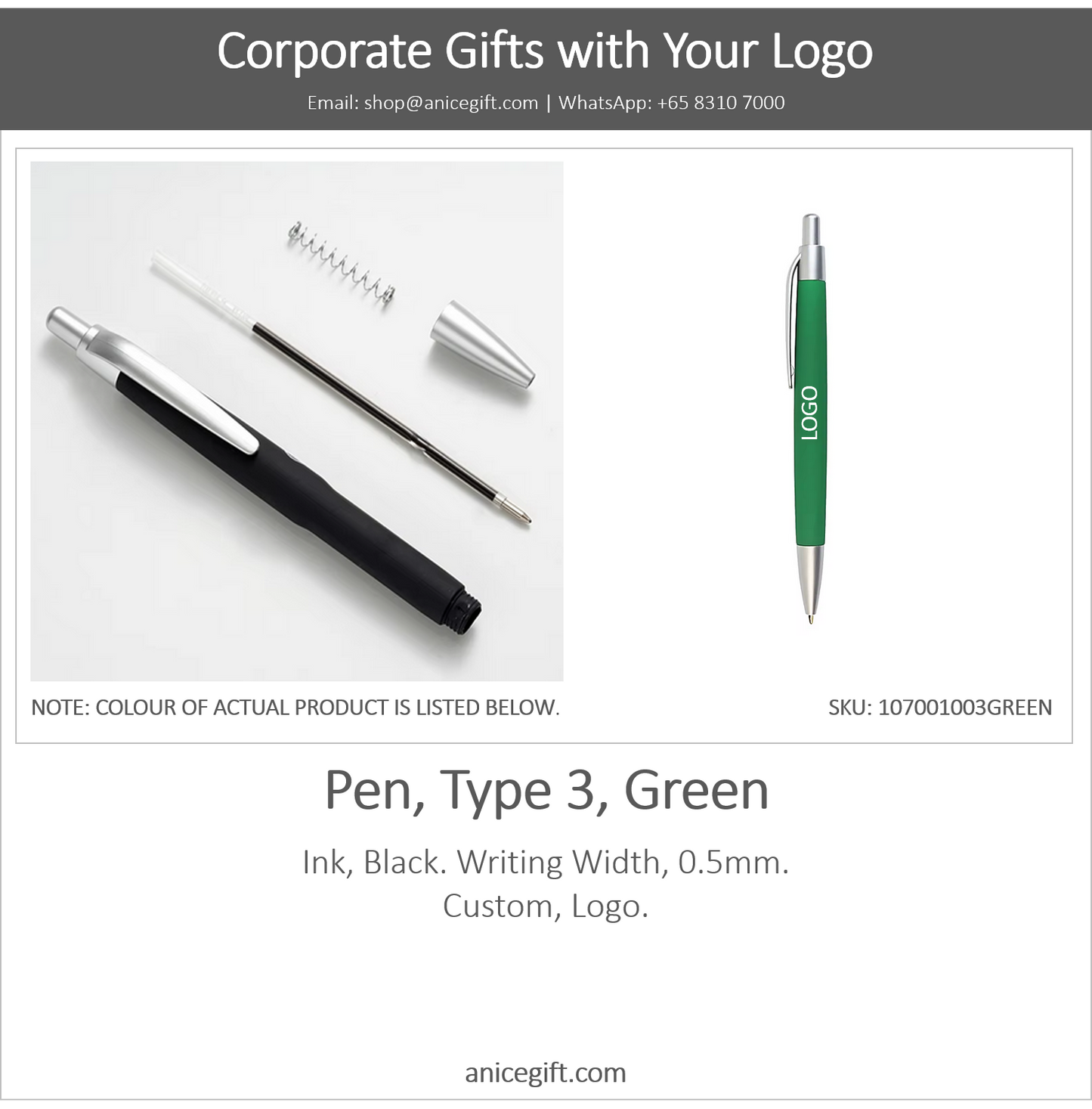 Pen, Type 3, Green | Pen with Clip