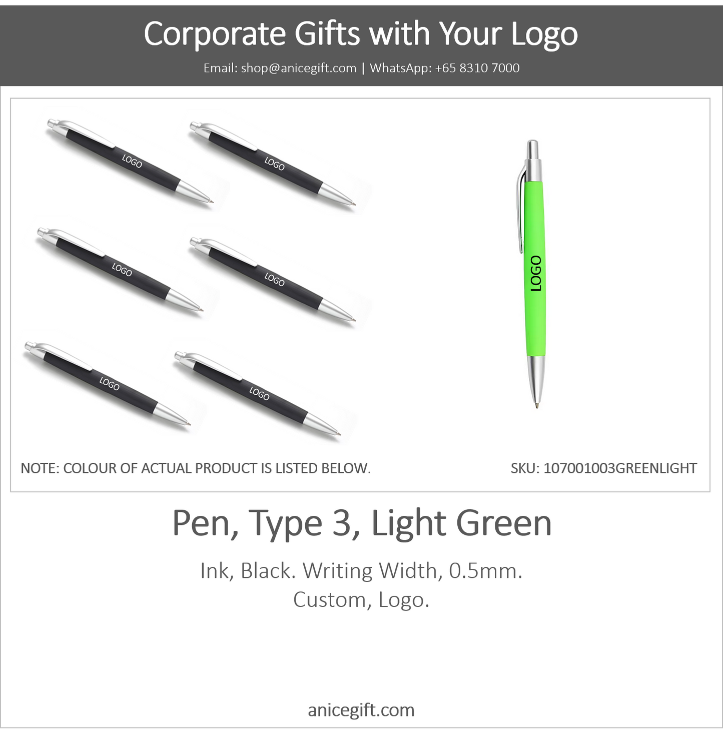 Pen, Type 3, Light Green | Pen with Clip