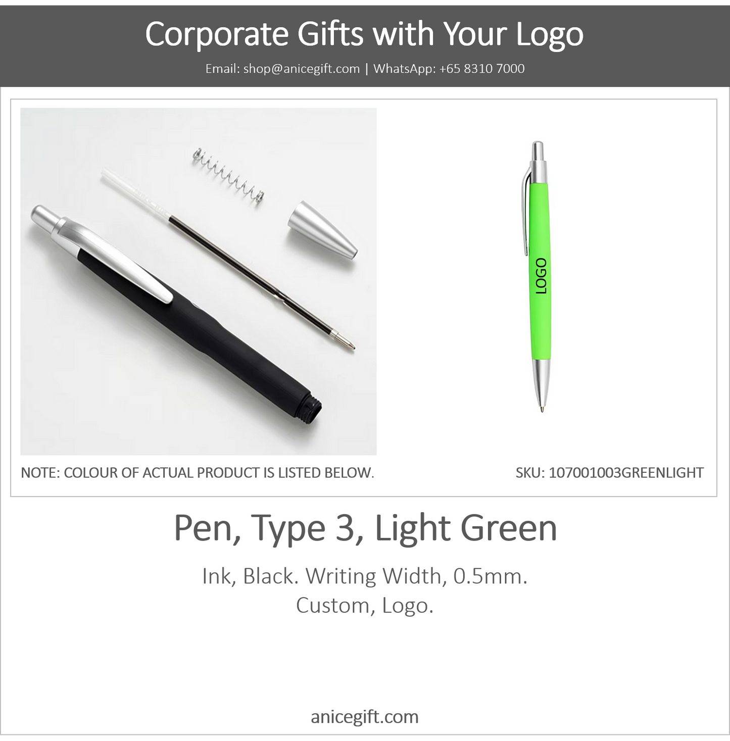 Pen, Type 3, Light Green | Pen with Clip