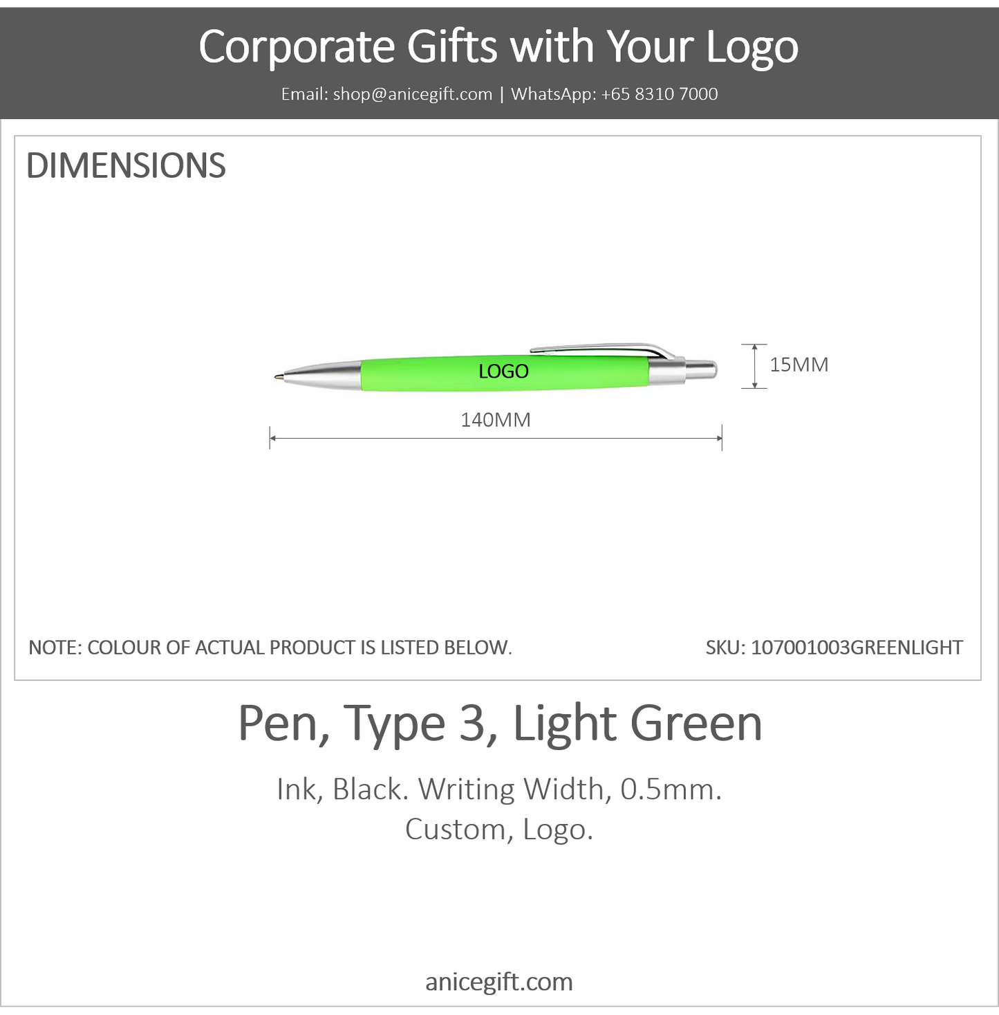 Pen, Type 3, Light Green | Pen with Clip
