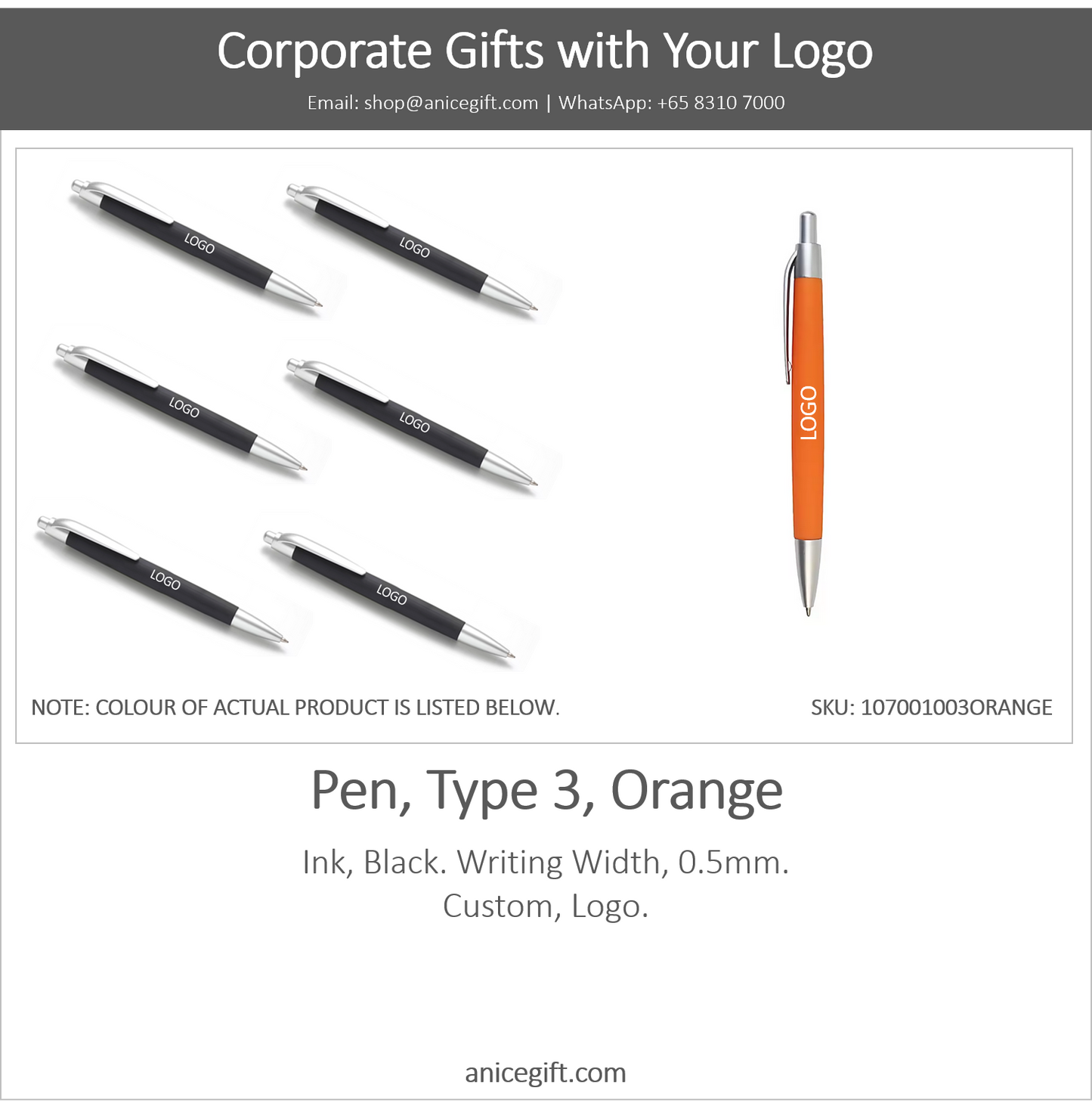 Pen, Type 3, Orange | Pen with Clip