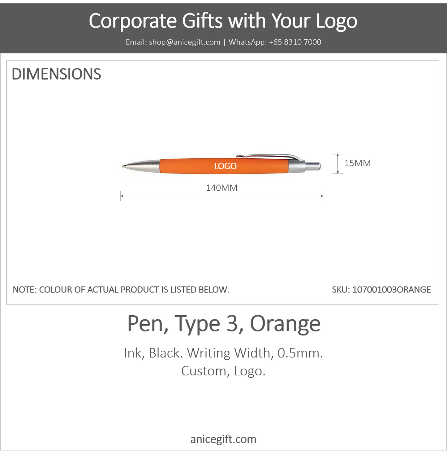Pen, Type 3, Orange | Pen with Clip
