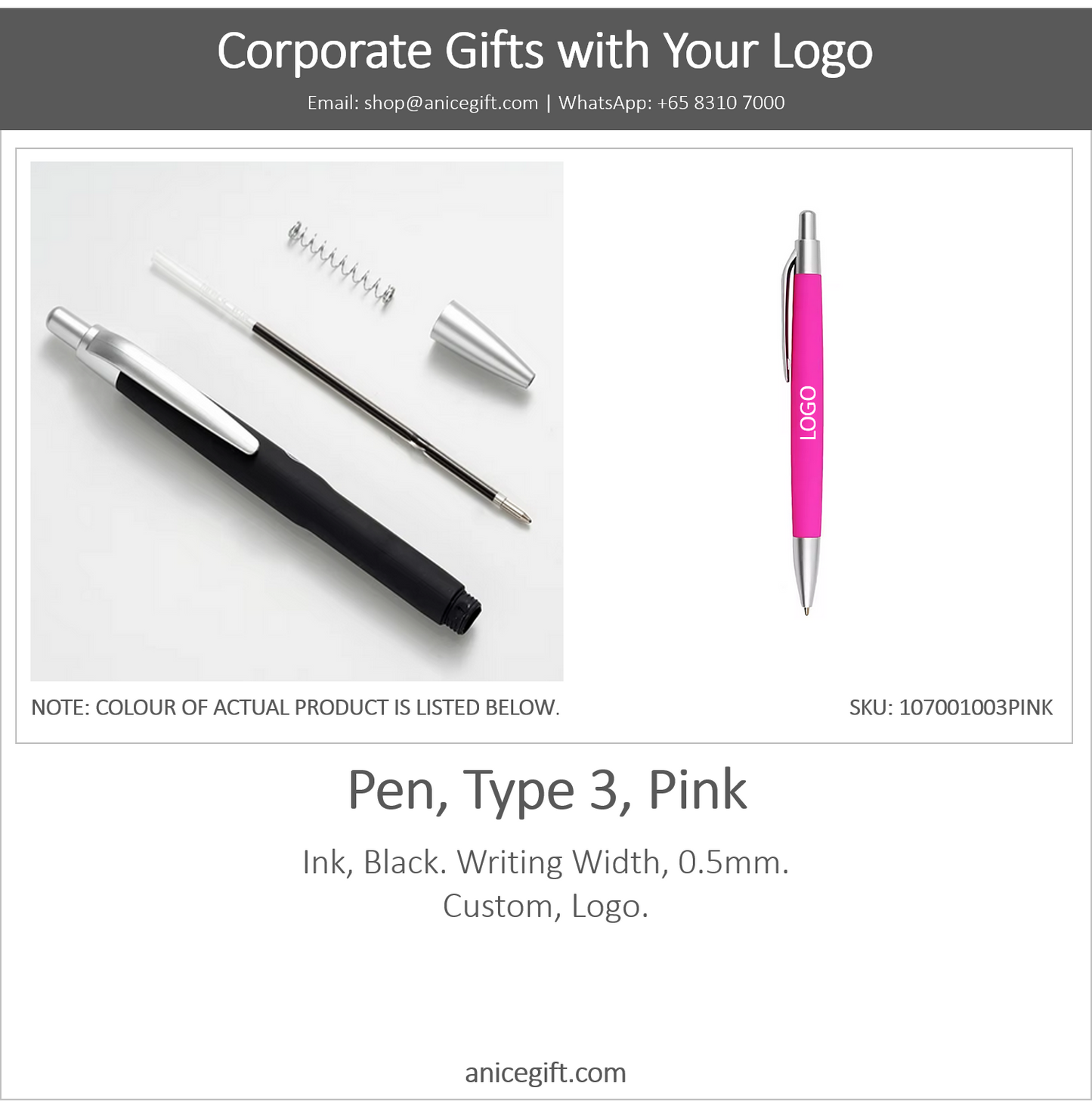 Pen, Type 3, Pink | Pen with Clip