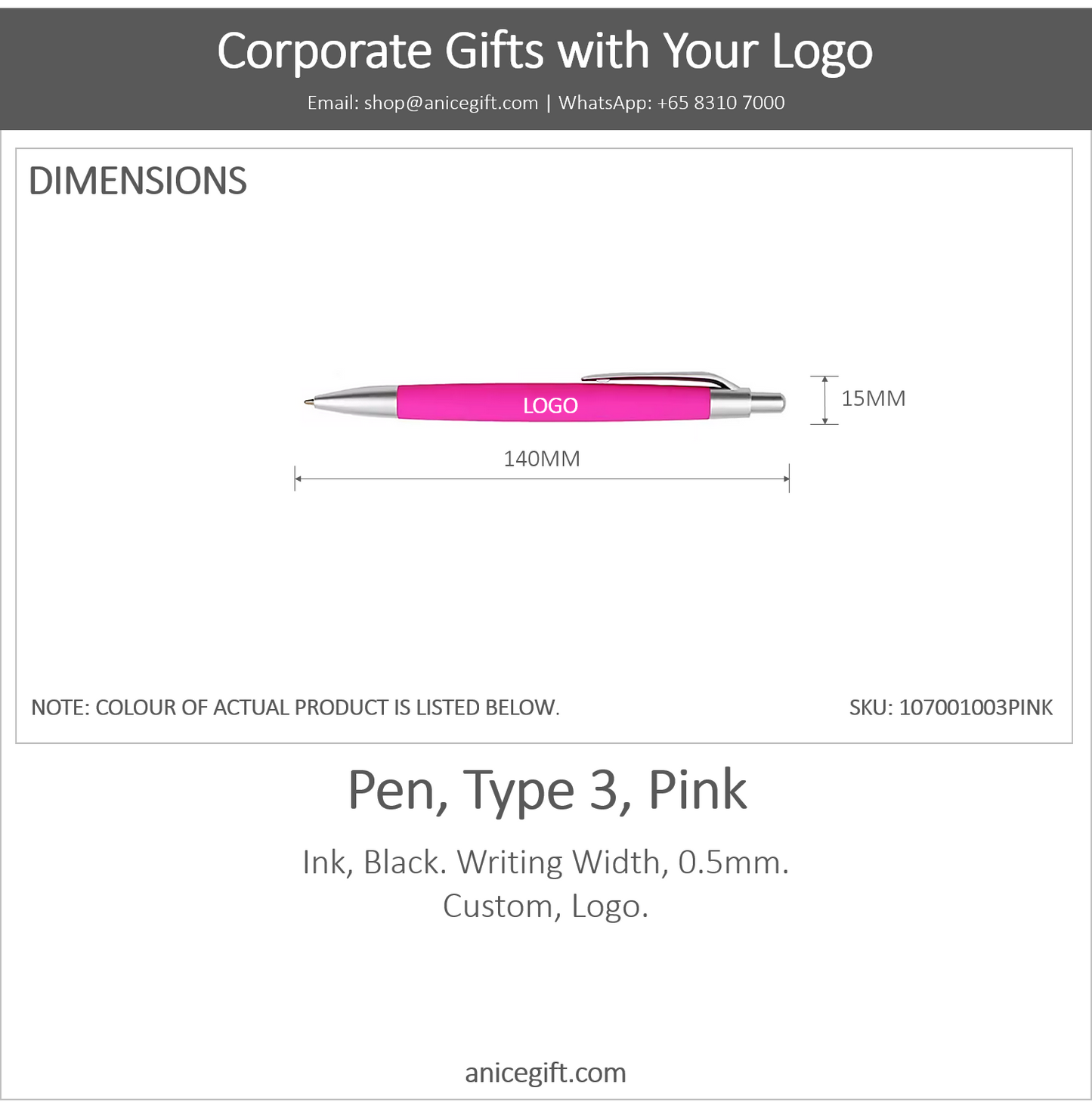 Pen, Type 3, Pink | Pen with Clip