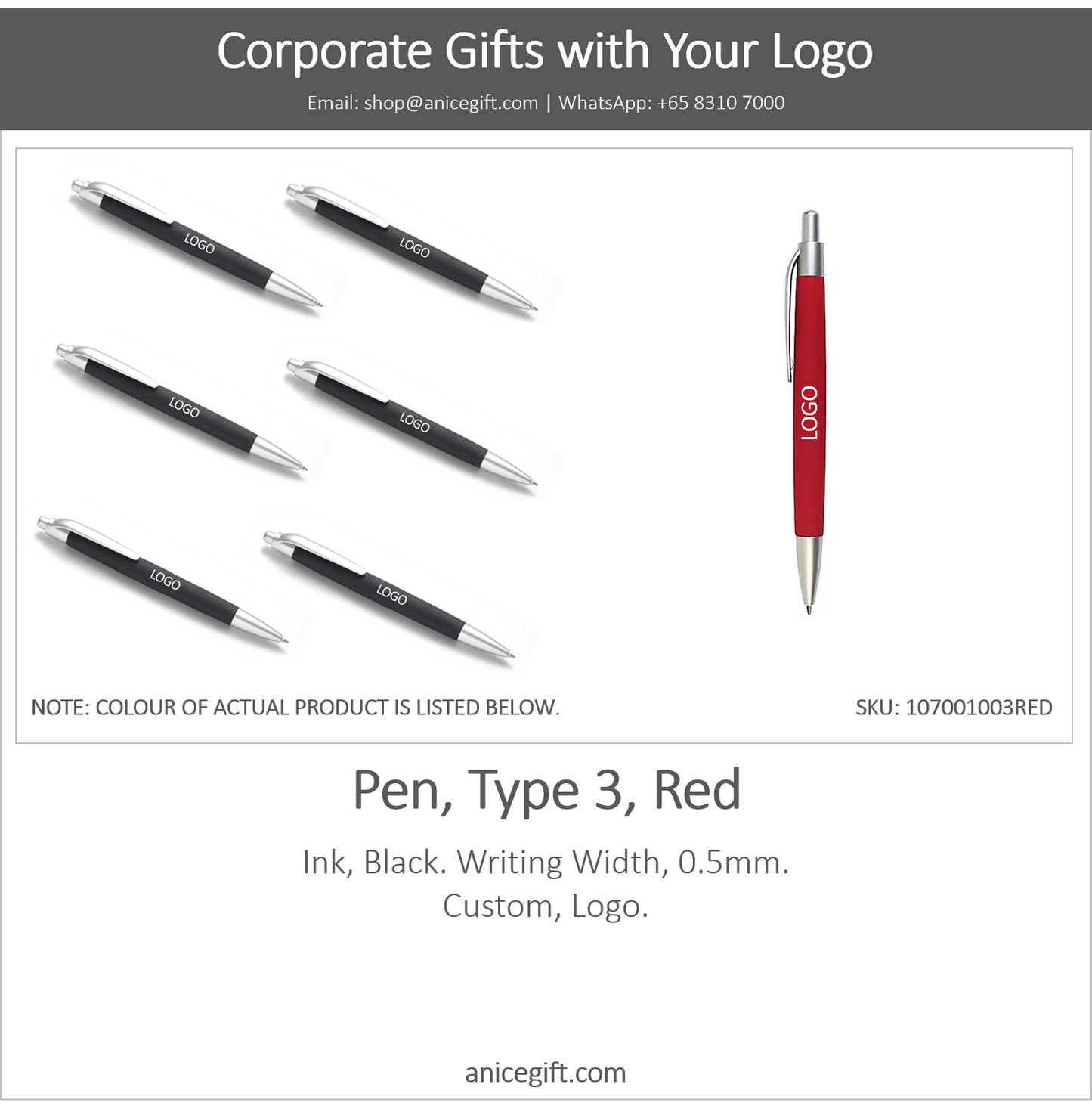 Pen, Type 3, Red | Pen with Clip