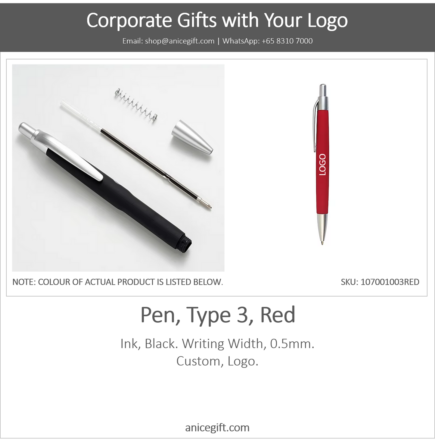 Pen, Type 3, Red | Pen with Clip