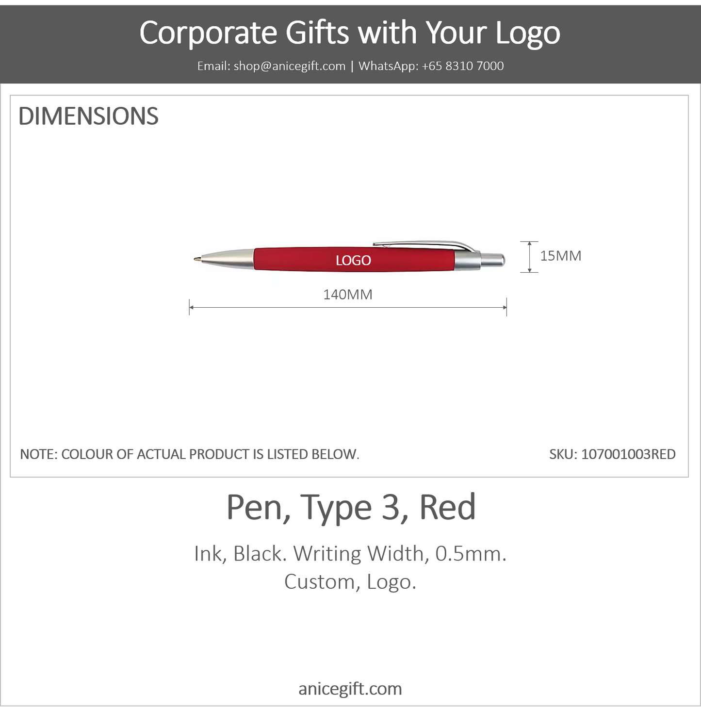 Pen, Type 3, Red | Pen with Clip