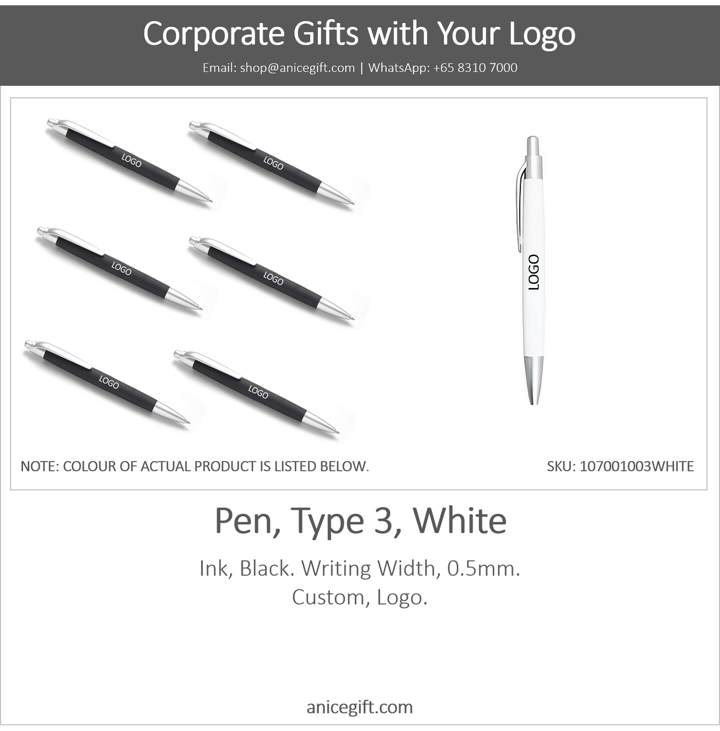 Pen, Type 3, White | Pen with Clip