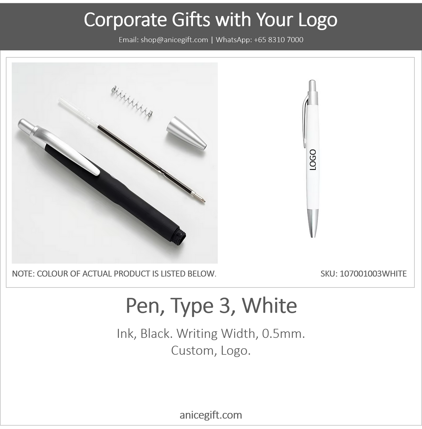 Pen, Type 3, White | Pen with Clip