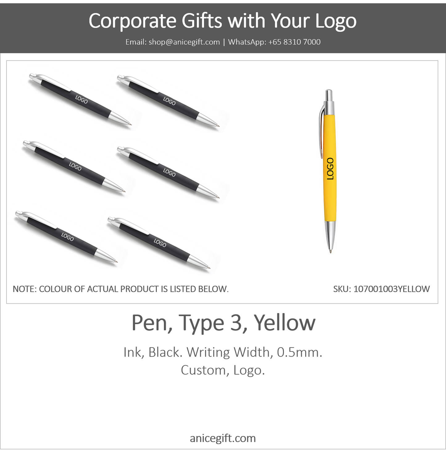 Pen, Type 3, Yellow | Pen with Clip