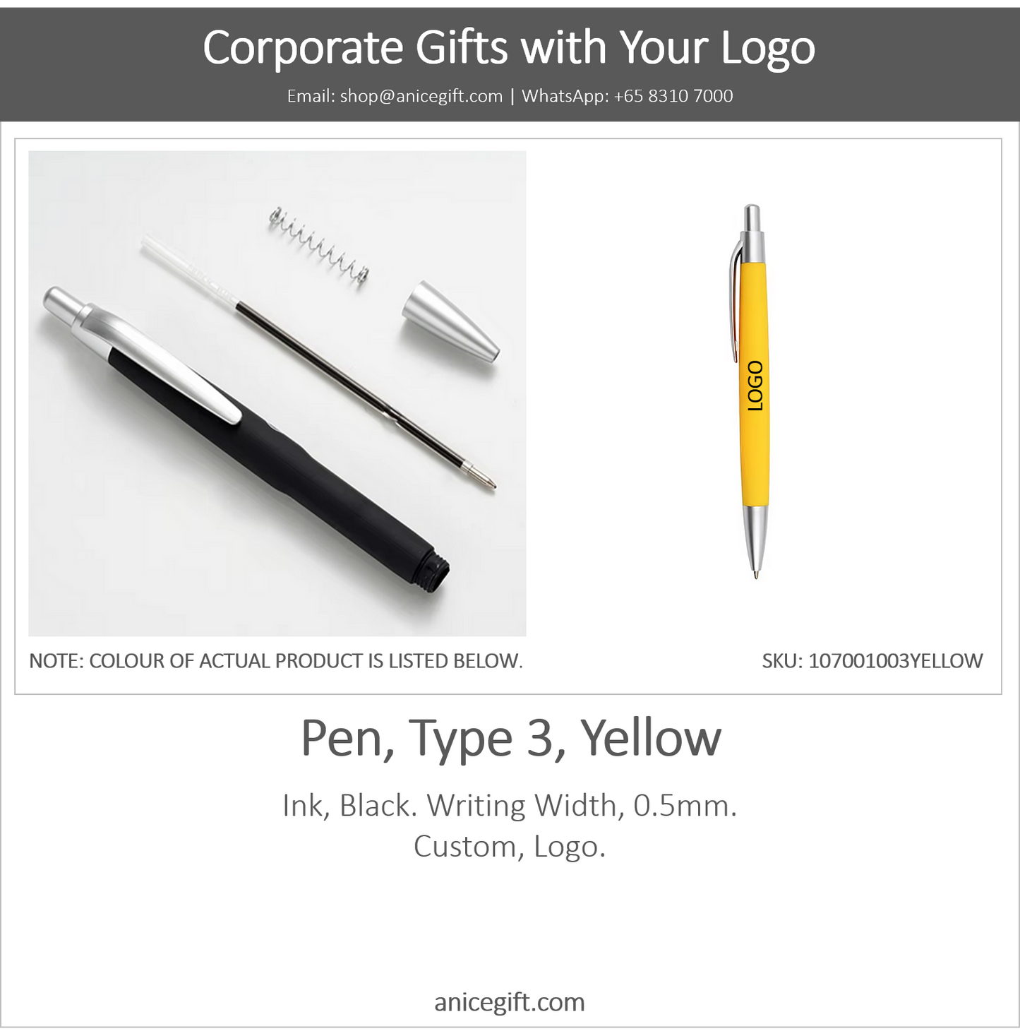 Pen, Type 3, Yellow | Pen with Clip