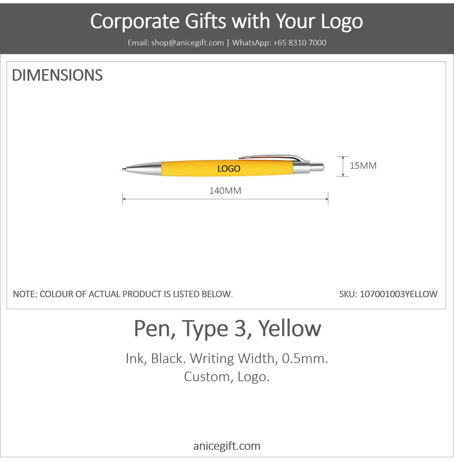 Pen, Type 3, Yellow | Pen with Clip