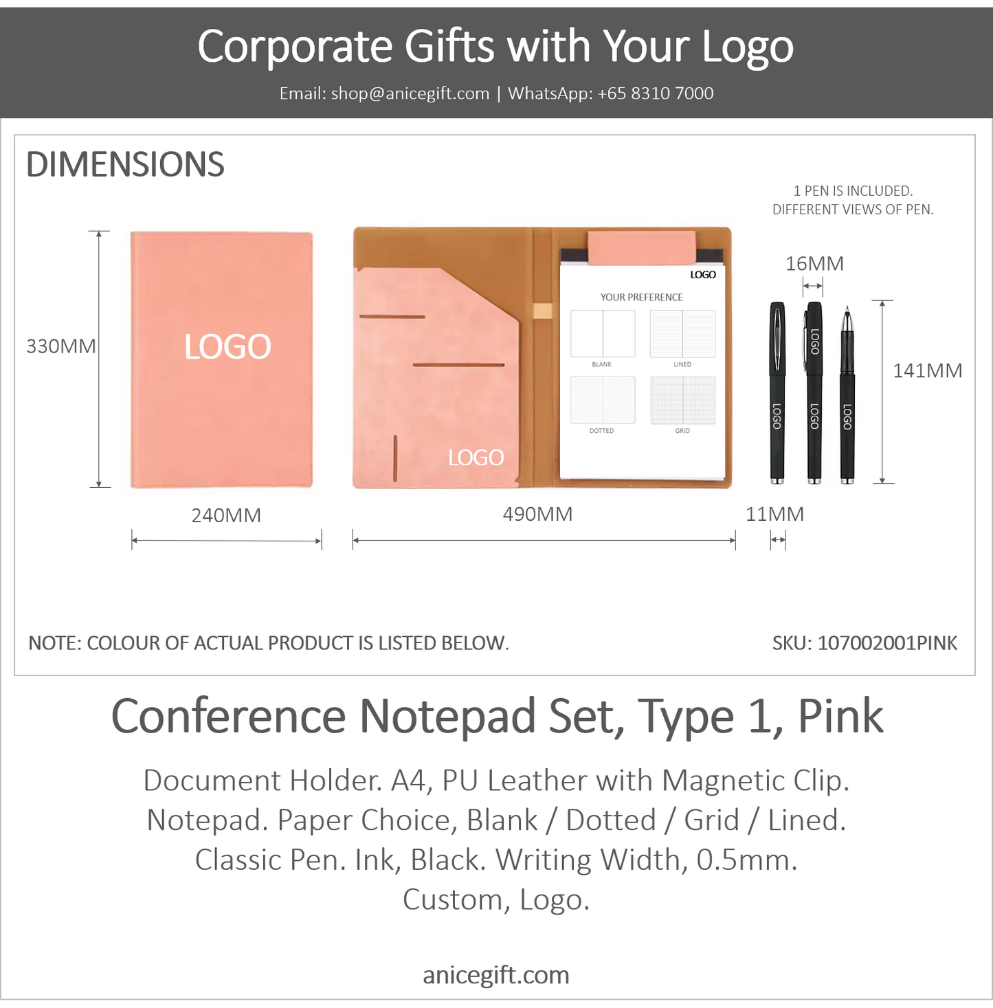 Conference Notepad Set, Type 1, Pink