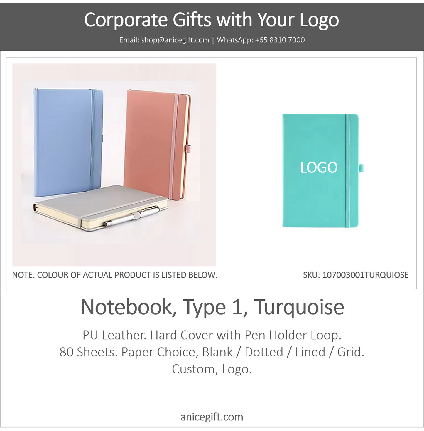 Notebook, Type 1, TURQUOISE