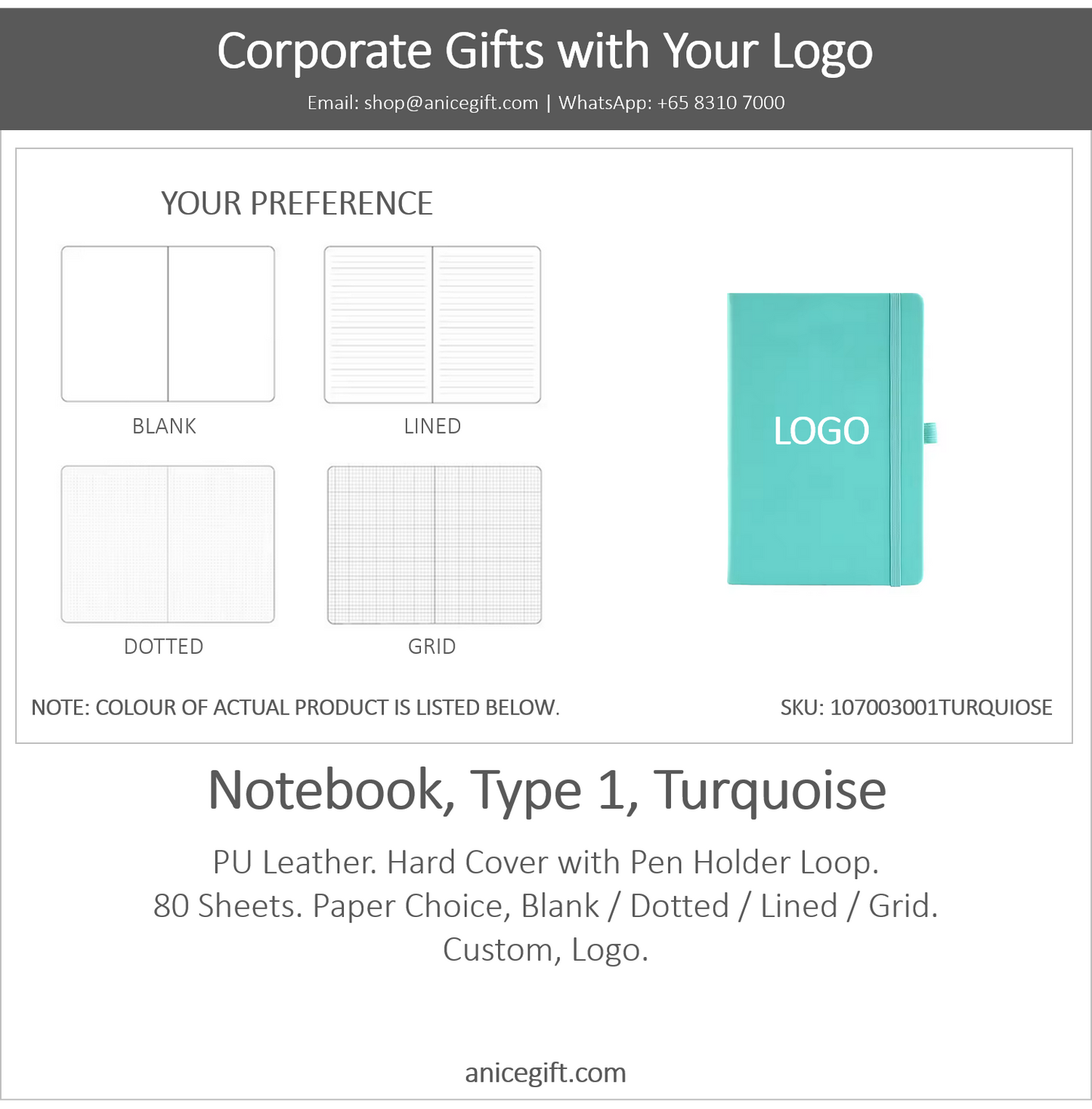 Notebook, Type 1, TURQUOISE