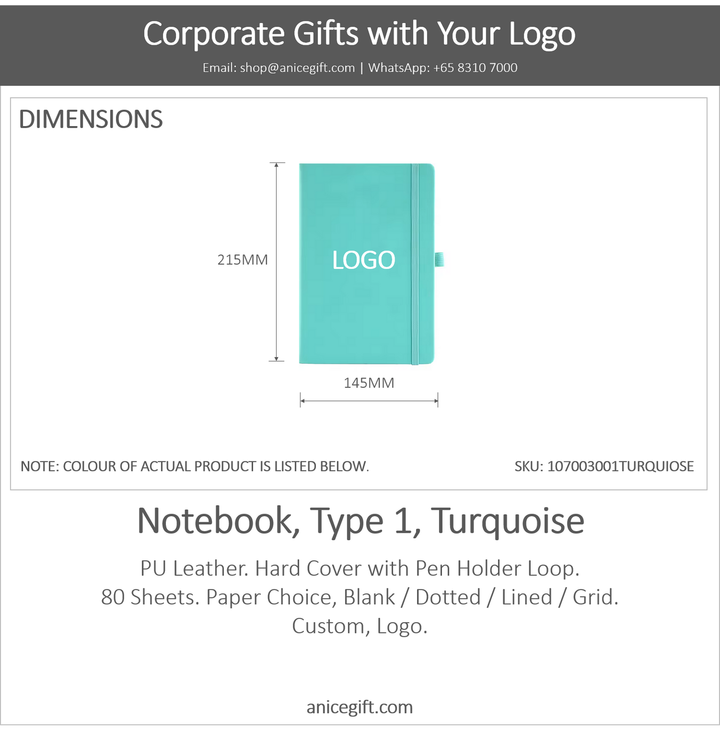 Notebook, Type 1, TURQUOISE