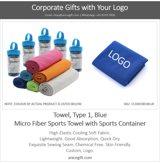 Towel, Type 1, Blue | Micro Fiber Sports Towel with Sports Container
