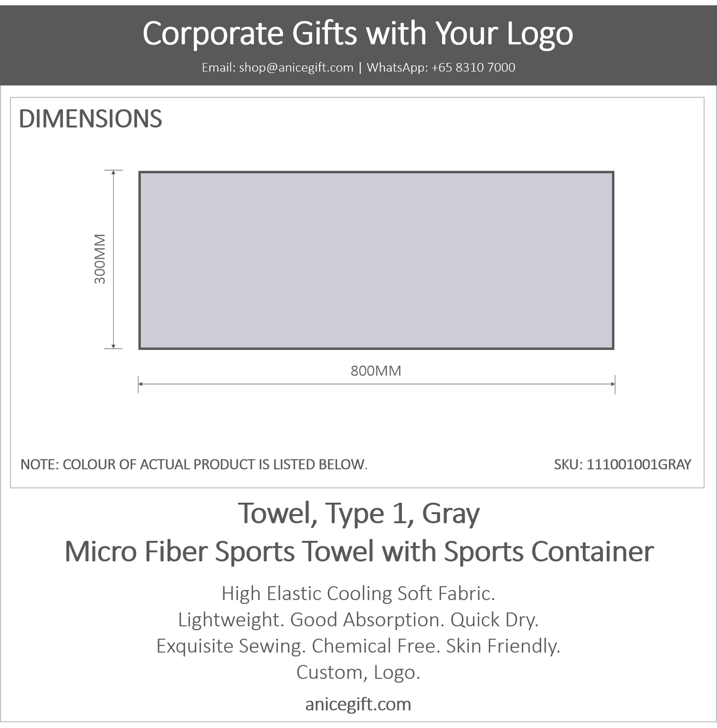 Towel, Type 1, Gray | Micro Fiber Sports Towel with Sports Container