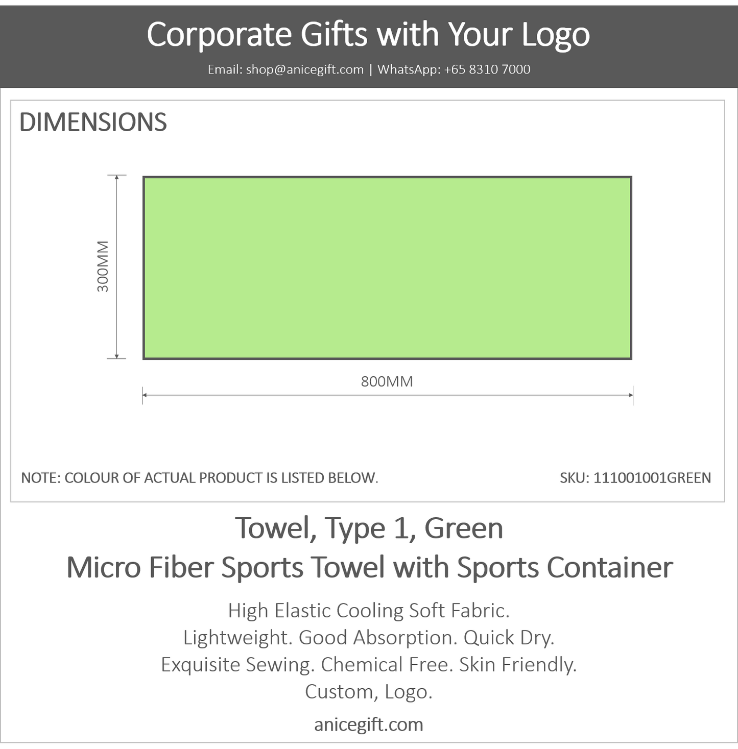 Towel, Type 1, Green | Micro Fiber Sports Towel with Sports Container