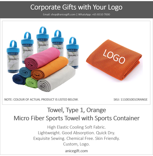 Towel, Type 1, Orange | Micro Fiber Sports Towel with Sports Container